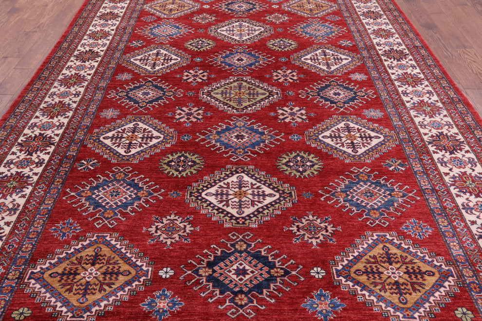 Super Kazak Geometric Hand Knotted Wool Rug 8' 8" X 12' 2" Q9526