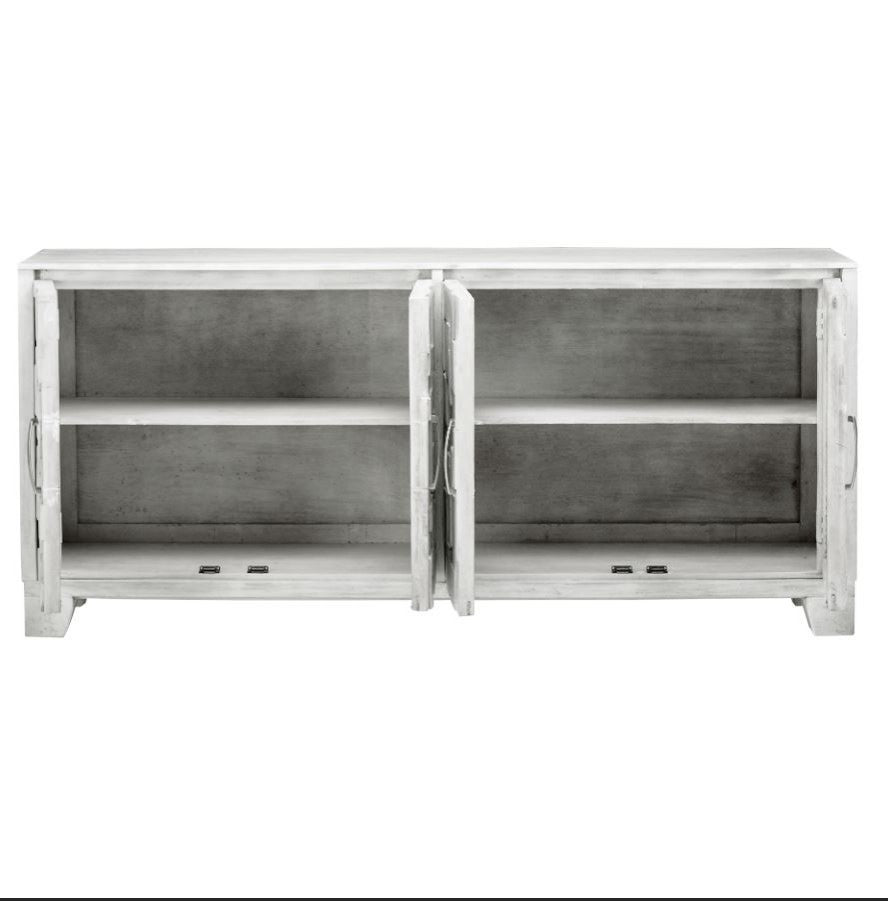 80" White Sideboard Hand Carved Buffet Storage Solution Luna Collection