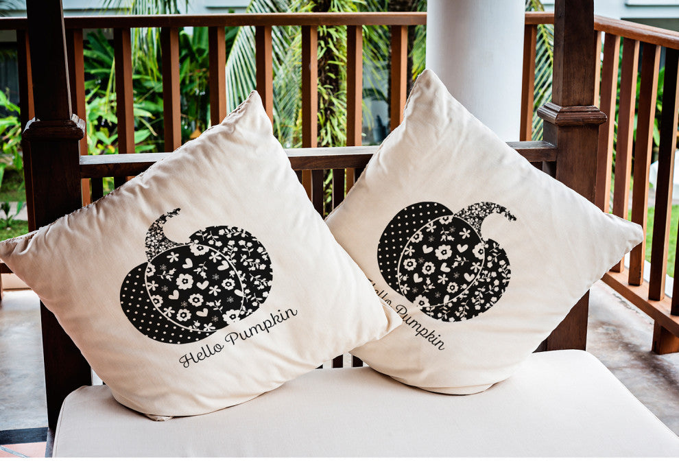 Hello Pumpkin Indoor/Outdoor Throw Pillow, Black, 18"x18"