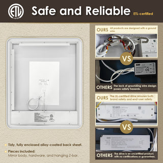 Dazzle Rectangular Bathroom/Vanity LED Lighted Wall Mirror, Brushed Gold, 36"