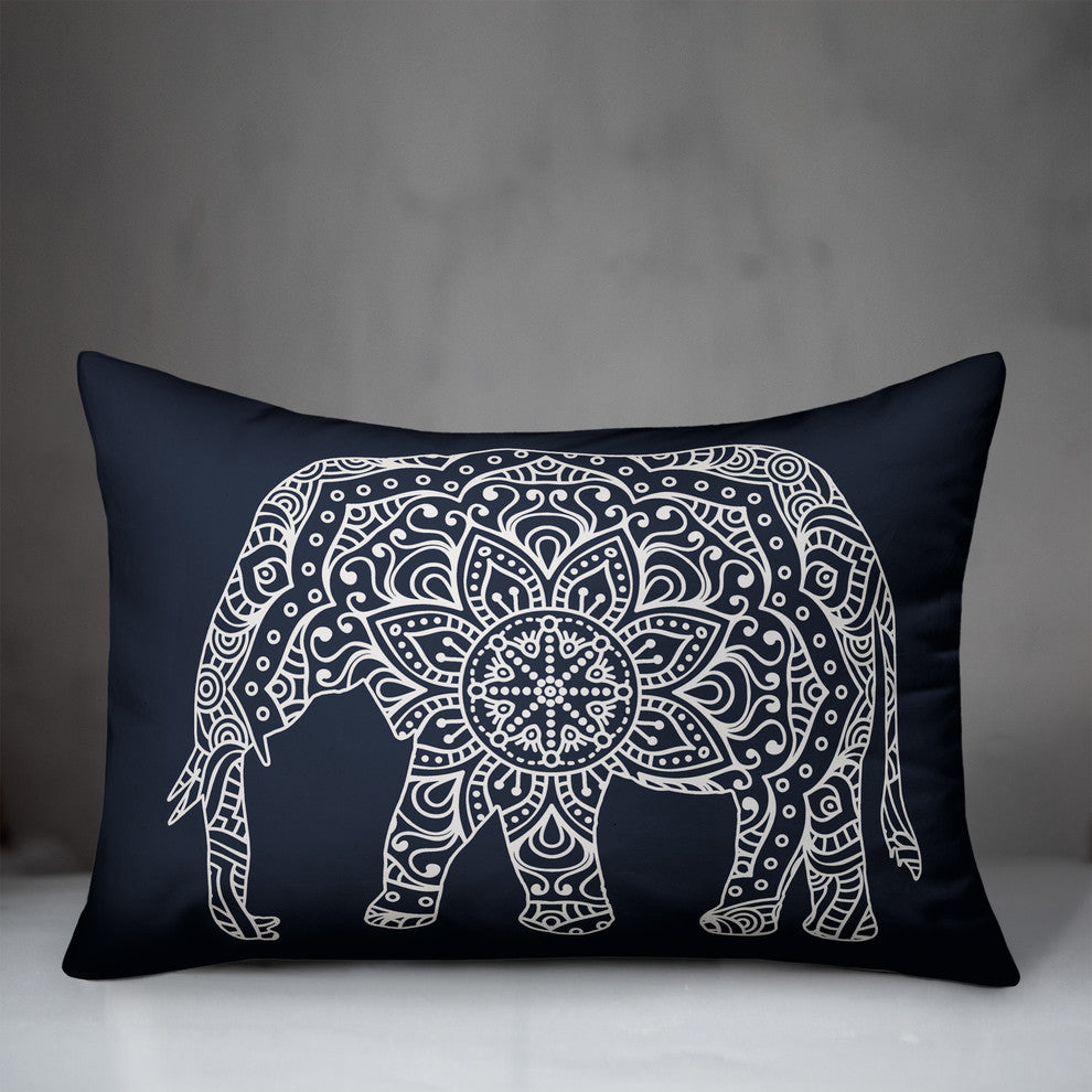 Navy Elephant Mandala 14x20 Lumbar Pillow