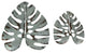 Set of 2 Galvanized Zinc Finish Metal Monstera Leaf Sculptures Wall Hangings