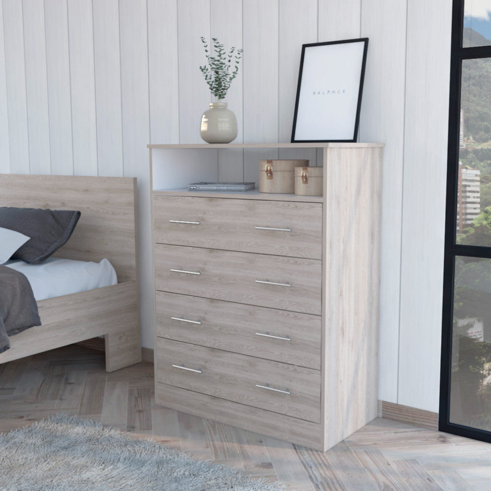 Serbian Four Drawer Dresser, Light Gray / White