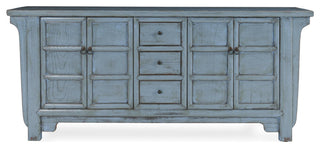 Crafton 4-Door Reclaimed Pine Wood Blue Sideboard Buffet