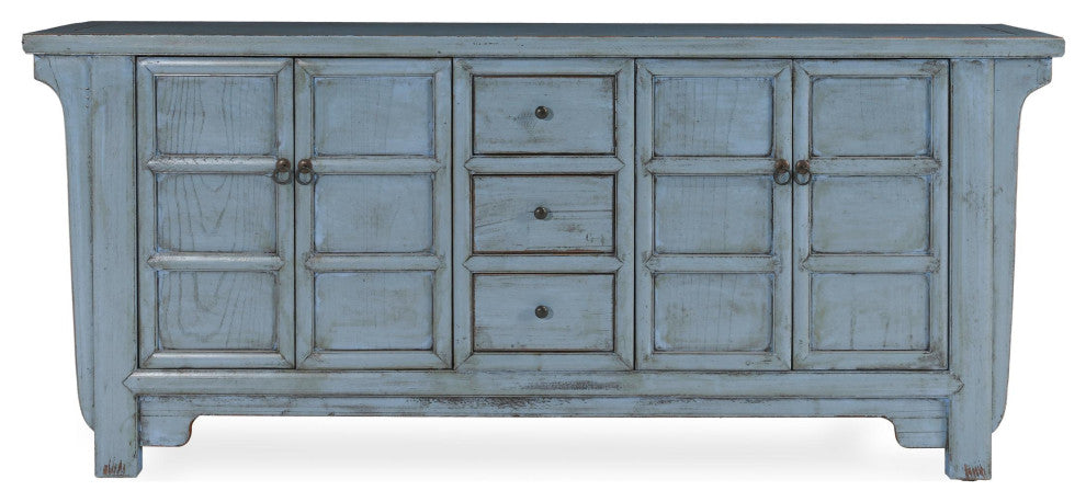 Crafton 4-Door Reclaimed Pine Wood Blue Sideboard Buffet