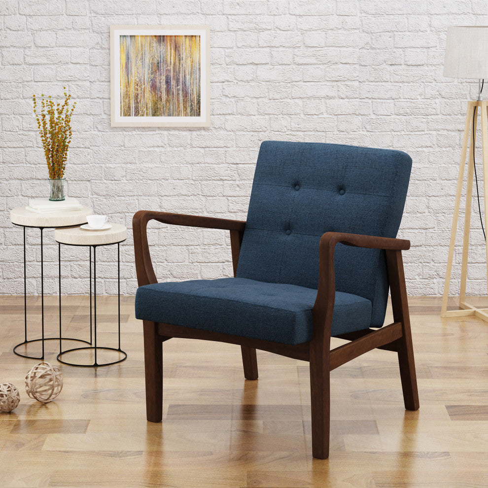 GDF Studio Gunther French-Style Fabric Club Chair, Blue/Espresso