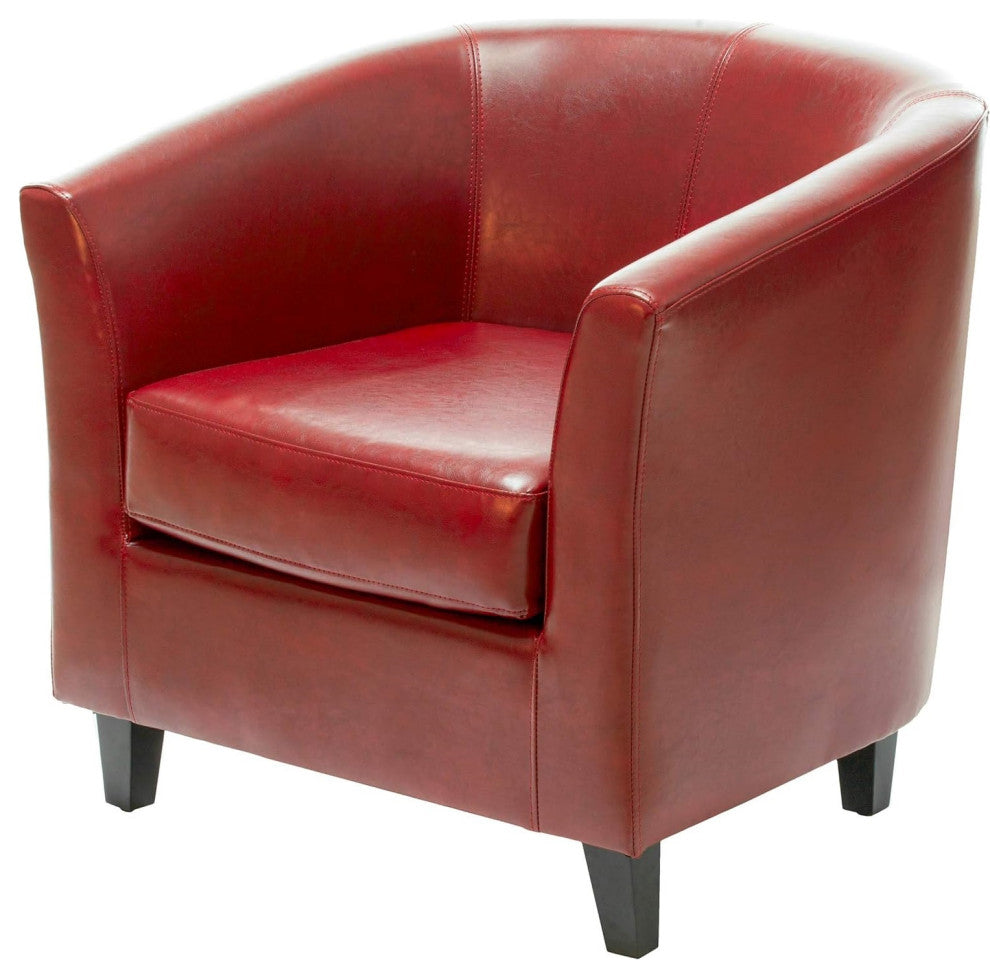 Elegant Oxblood Red Club Chair with Cushioned Bonded Leather and Padded Back