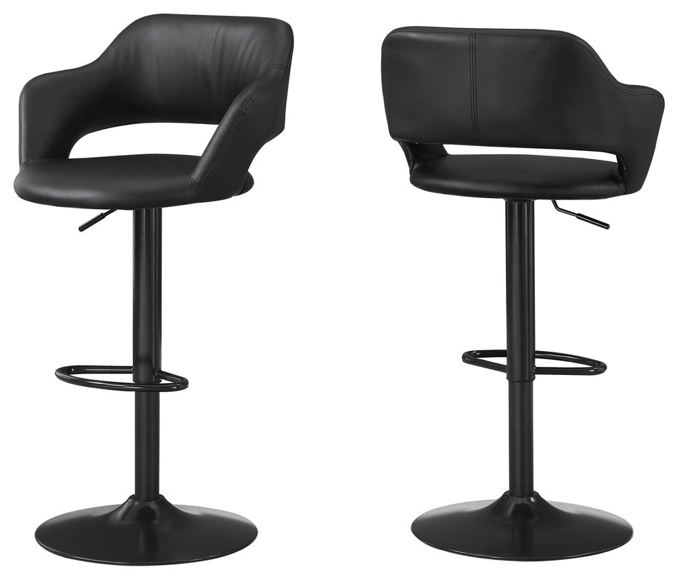 Black Faux Leather And Metal Low Back Adjustable Height Bar Chair