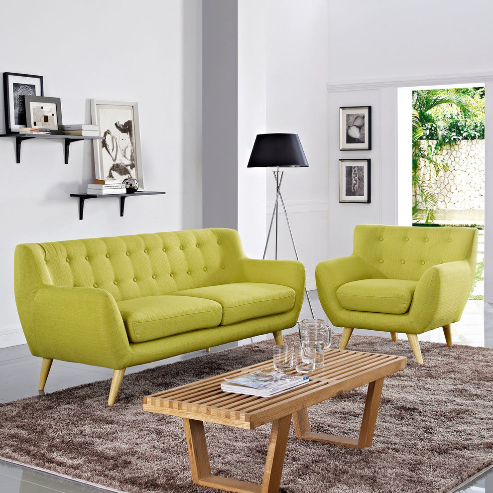 Modern Contemporary Living Room 2-Piece Set, Green, Fabric, Plywood