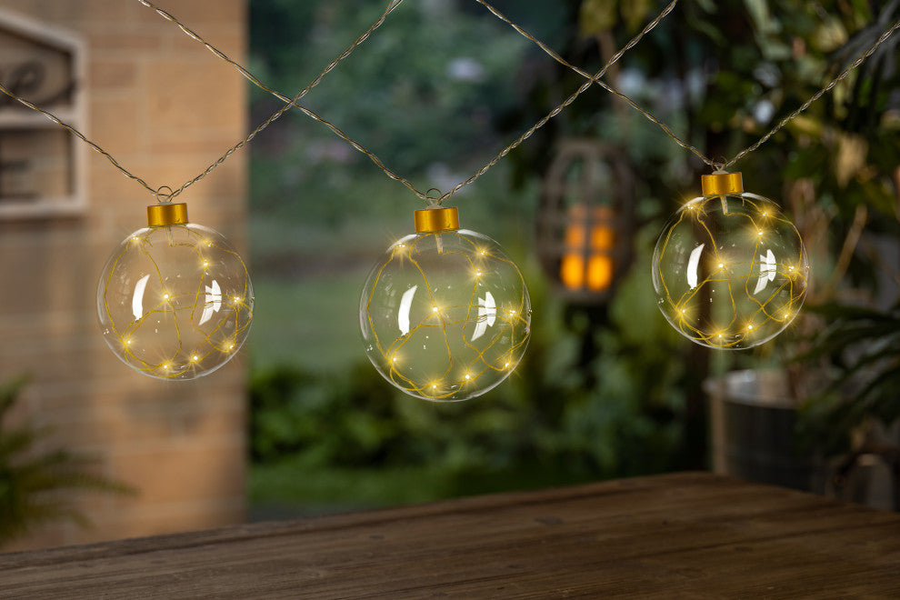 9.8' Clear Glass Ball LED Garland With 12 Lights
