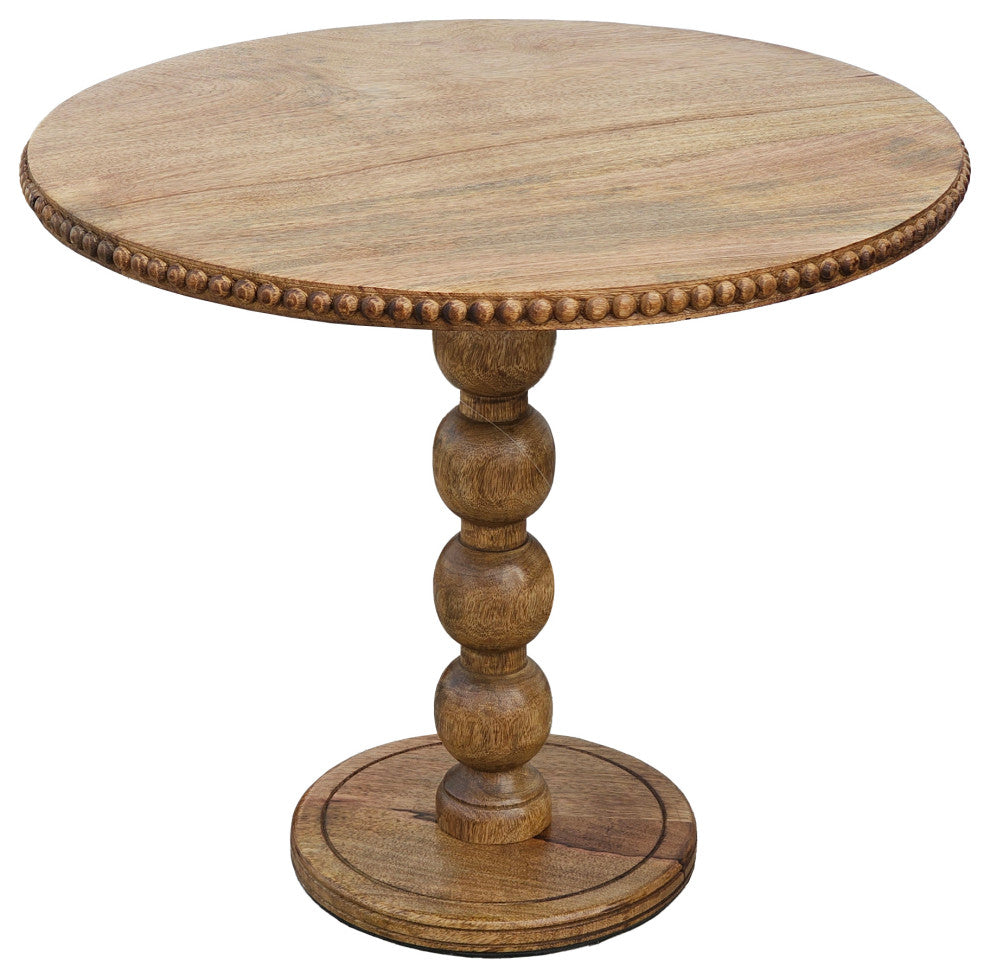 21" Side End Table Round Top Stacked Ball Post Natural Brown Mango Wood