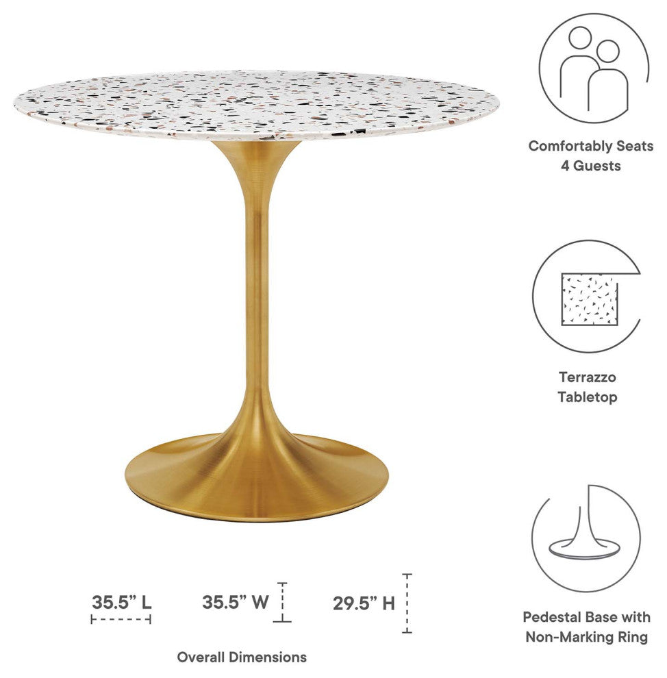 36" Dining Table, Round, White Gold, Metal, Modern, Cafe Bistro Hospitality