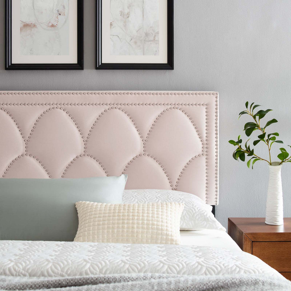 Headboard, Nailhead, Twin Size, Pink, Velvet, Modern, Bedroom Guest Suite