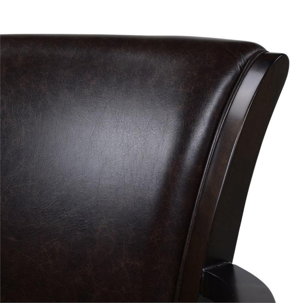 Maklaine Modern 31" Swivel Bar Stool with Armrests in Vintage Brown Faux Leather