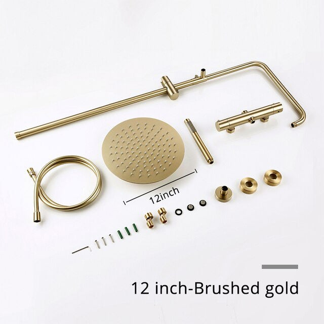 Wasser™ Shower Faucet With Handheld Shower Head, Brushed Gold, 12" Showerhead