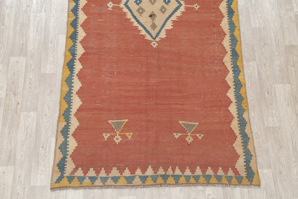 Consigned, Kilim Oriental Traditional Hand-Woven Persian Area Rug, Orange, 6x11