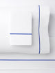 1000 Thread Count Single Stripe Embroidery Sheet Set, Blue on White, Queen Sheet