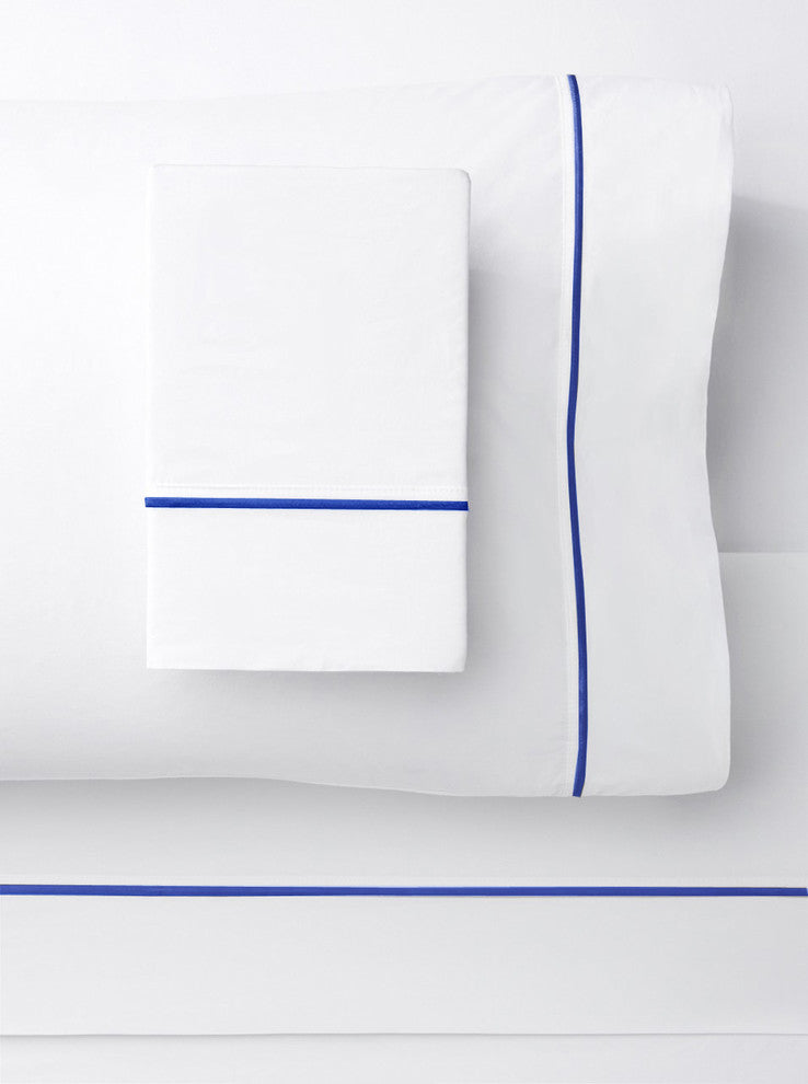 1000 Thread Count Single Stripe Embroidery Sheet Set, Blue on White, Queen Sheet