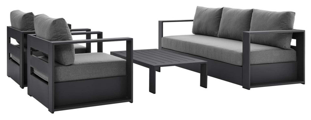 Lounge Sectional Sofa Chair Table Set, Gray, Aluminum, Modern, Outdoor