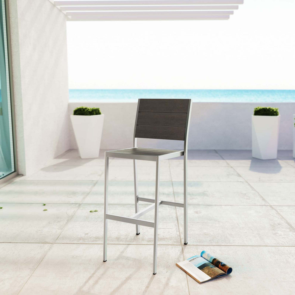 Silver Gray Shore Outdoor Patio Aluminum Armless Bar Stool