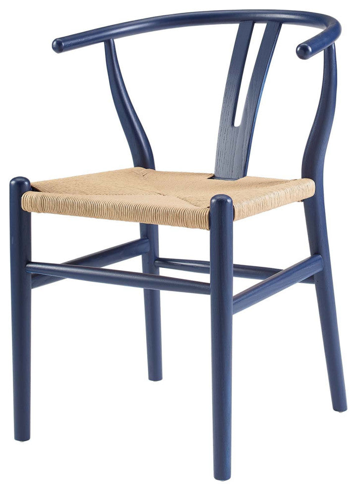 Side Dining Chair, Wood, Dark Blue, Modern, Cafe Bistro Restaurant Hospitality