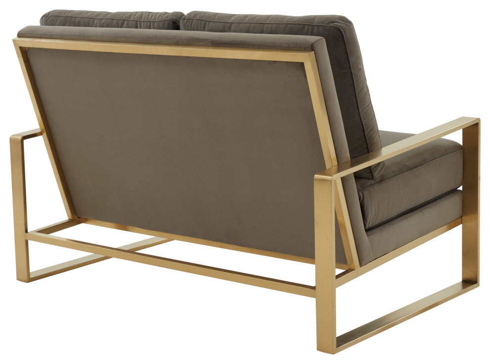 LeisureMod Jefferson Modern Design Velvet Loveseat With Gold Frame, Dark Gray