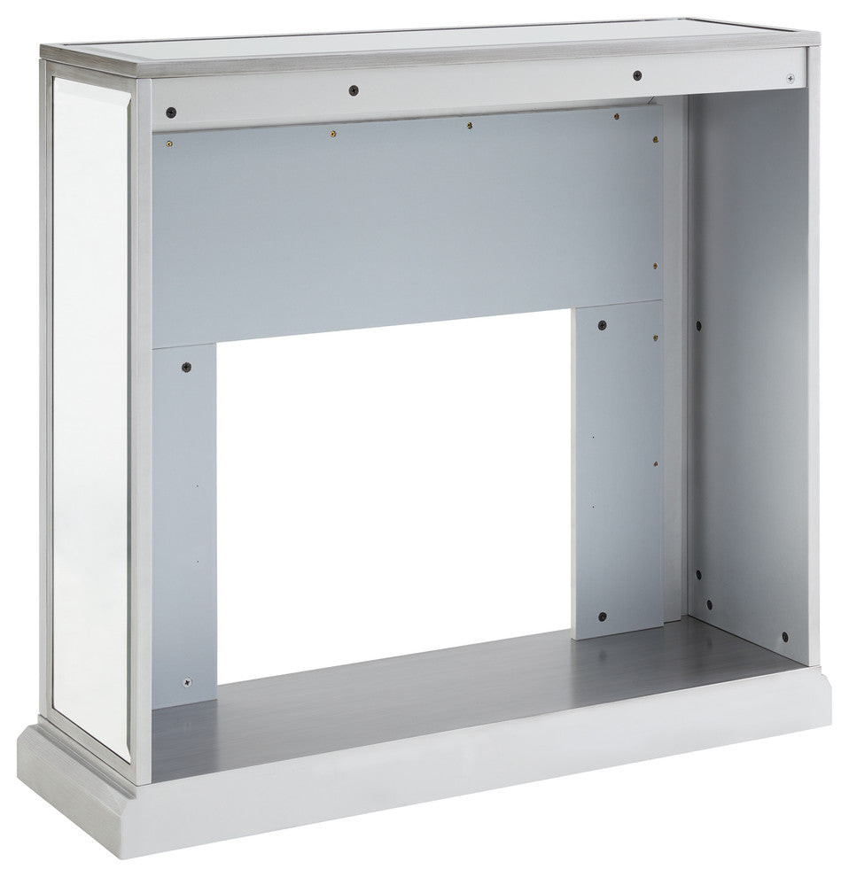 Trason Mirrored Faux Stone Fireplace with Color Changing Firebox, Silver