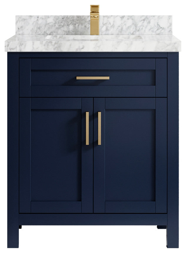 Cambridge 30 Single Sink Bath Vanity in Hale Navy Blue 2" Carrara Marble