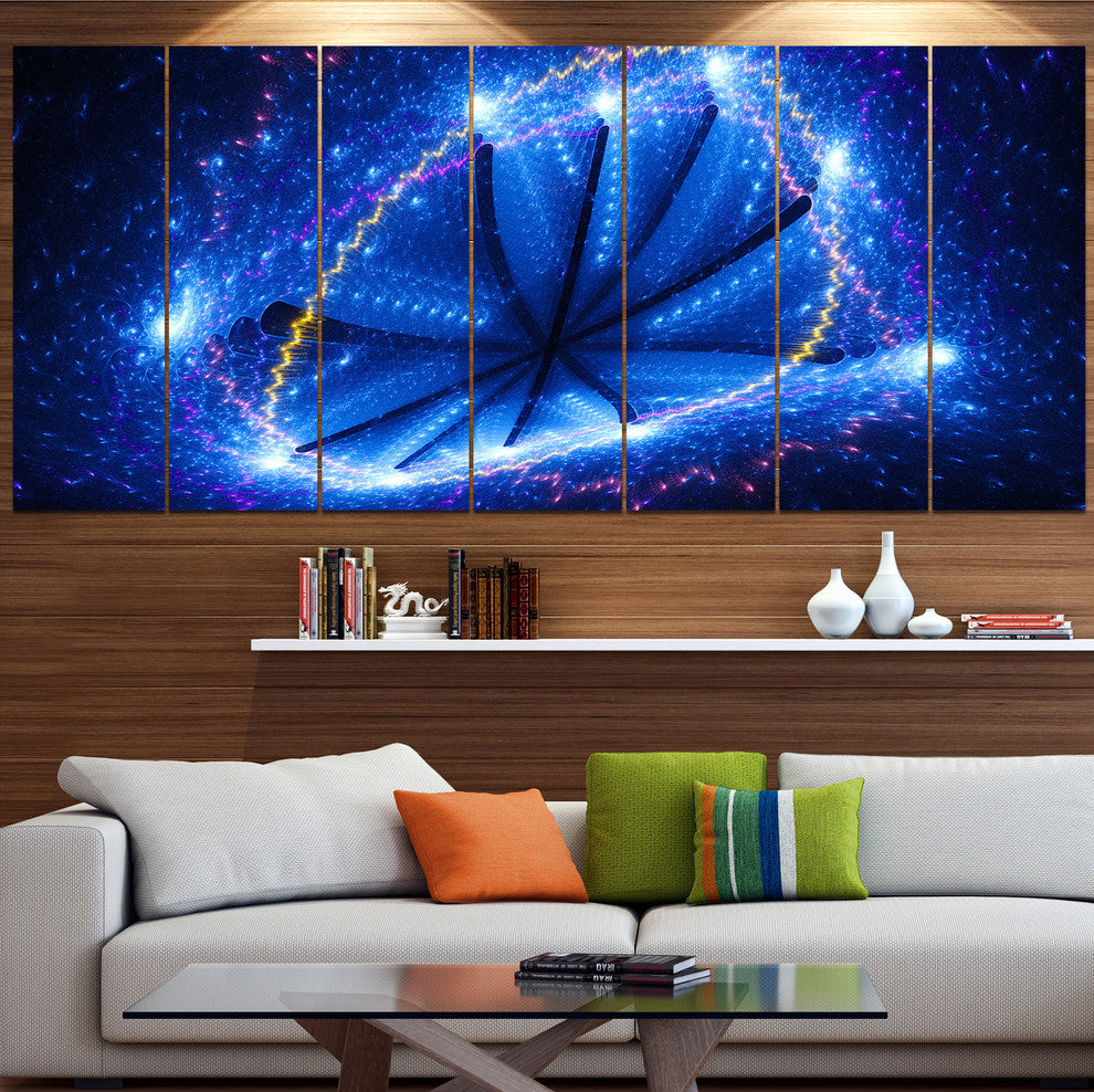 Blue Star Clusters, Abstract Canvas Wall Art, 83"x32", 7 Panels