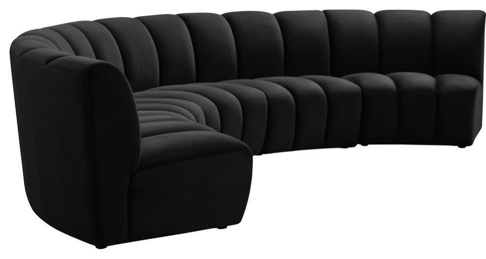 Infinity Channel Tufted Velvet Modular Chair, Black, 5 Piece