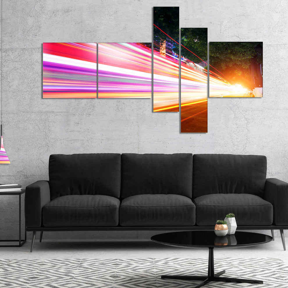 Expressway Light Trails, Cityscape Photo Canvas Art Print, 60"x32", 5 panels