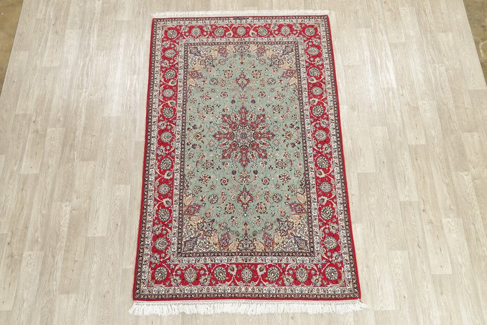 Isfahan Traditional Wool Handmade Persian Oriental Area Rug, Green, 8'1"X5'1"