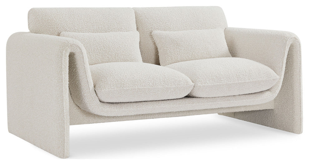 Stylus Boucle Fabric Upholstered Loveseat, Cream