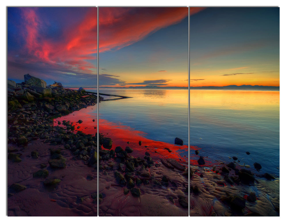 Blasts of Color at the Sunset, Seashore Triptych Canvas Print, 36x28, 3 Panels