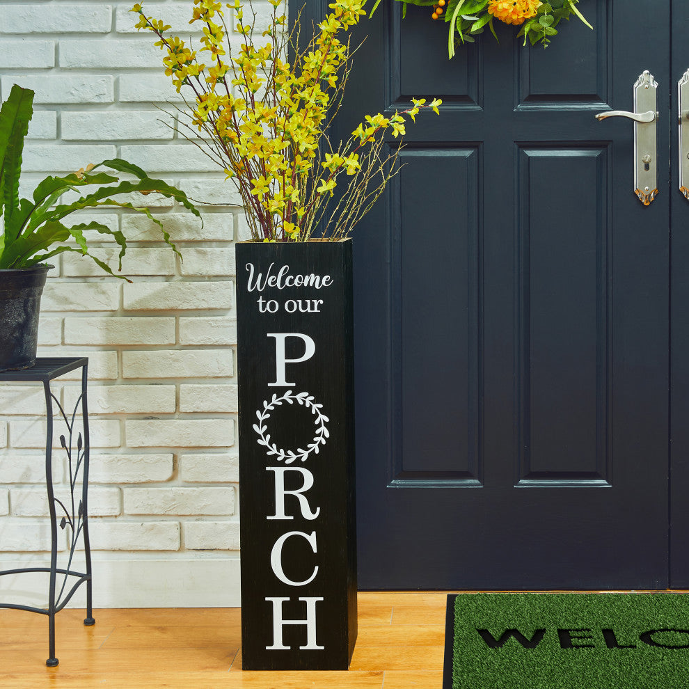 30"H Double Sided Solid Wood Black Boxed "Welcome Porch" Porch Sign