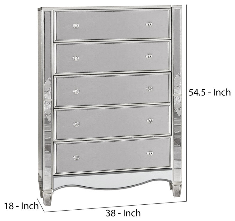 Benzara BM253004 Chest With Crystal Knobs and Mirror Panels, Silver