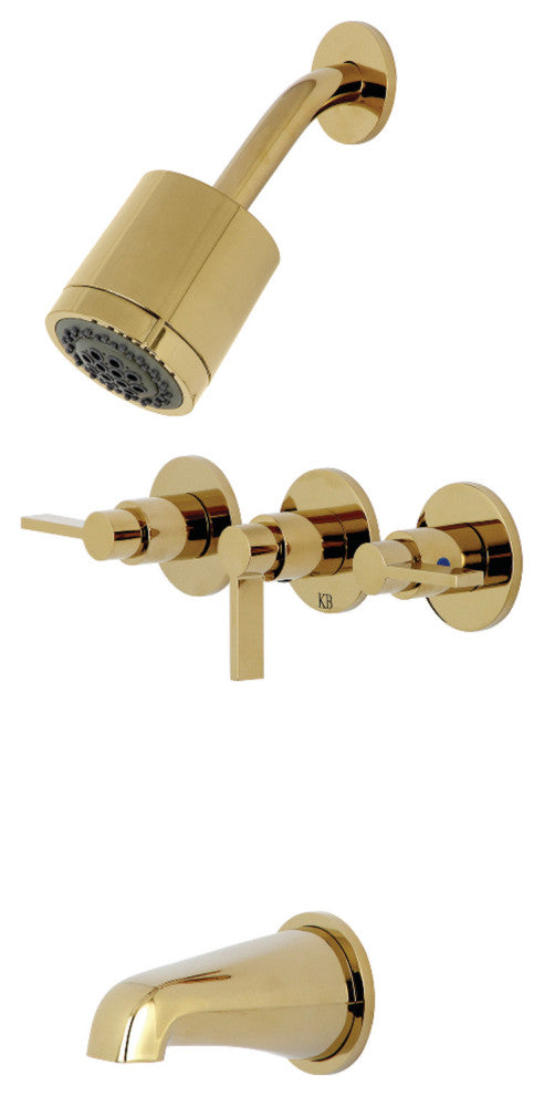 Kingston Brass Three-Handle Tub and Shower Faucet, Polished Brass