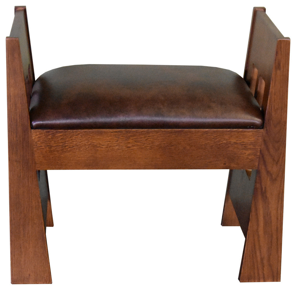 Mission Style Oak and Leather Foot Stool, Model A31
