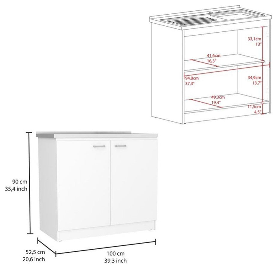 TuHome White Modern Engineered Wood Napoles Utility Sink with Cabinet