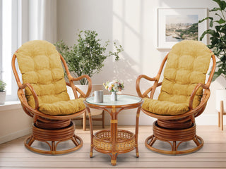 Java Lounge Swivel Rocking Rattan Wicker Chair Colonial, Light Brown Cushion