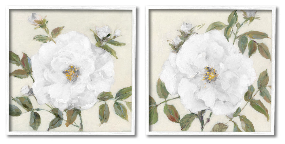 Beautiful Classic Painted Flower With Green Leaves, 2pc, each 12 x 12