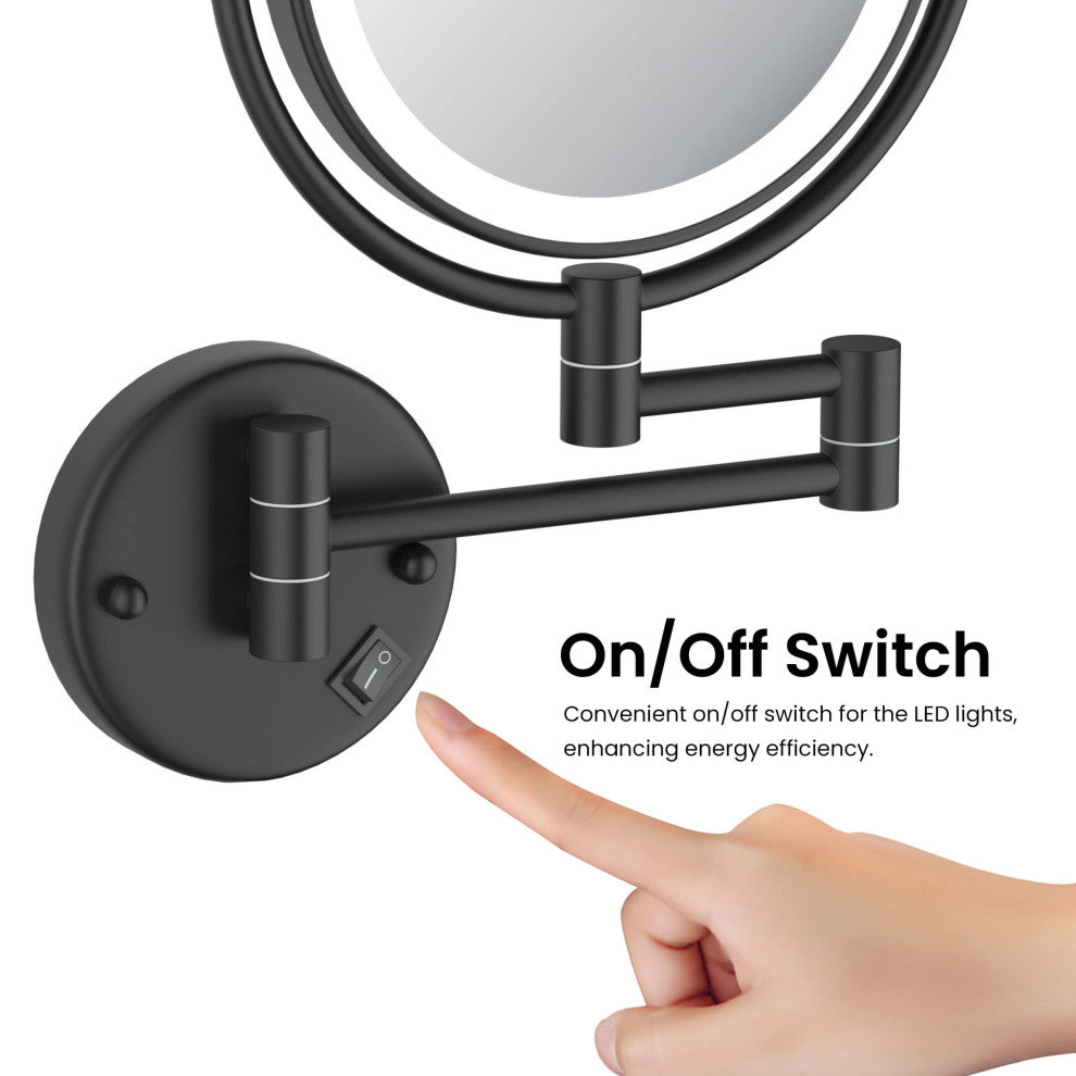 Circular LED Wall Mount Magnifying Make Up Mirror, Matte Black
