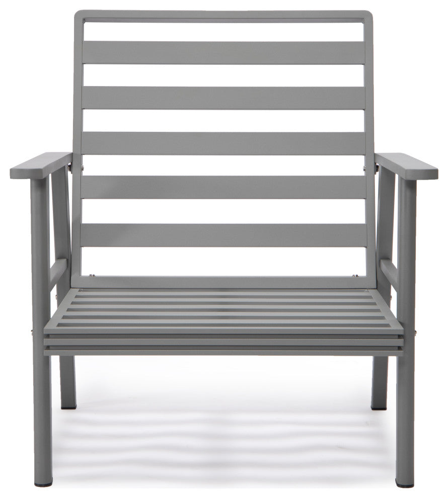 LeisureMod Walbrooke 3-Piece Patio Set With Gray Aluminum Frame and Cushions, Light Grey