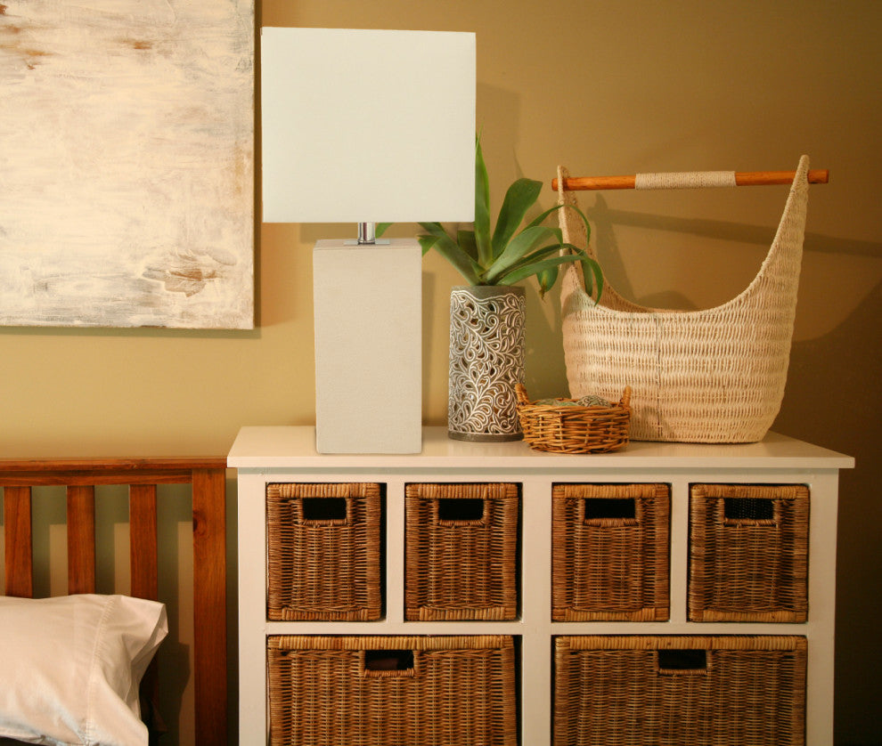 Elegant Designs Modern Leather Table Lamp With White Fabric Shade, White