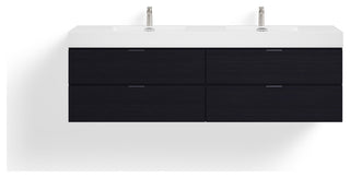 Boutique Bath Vanity, Black, 72", Double Sink, Wall Mount