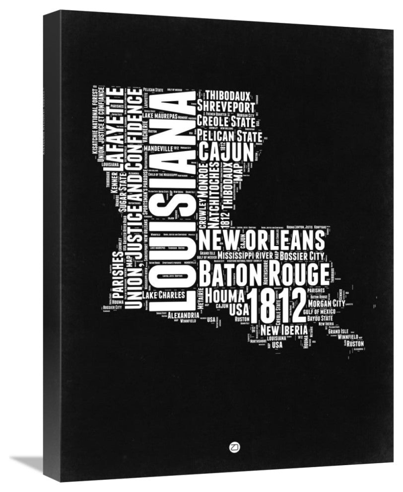 "Louisiana Black and White Map" Fine Art Print