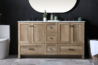 60" Double Bathroom Vanity, Natural Oak, 60