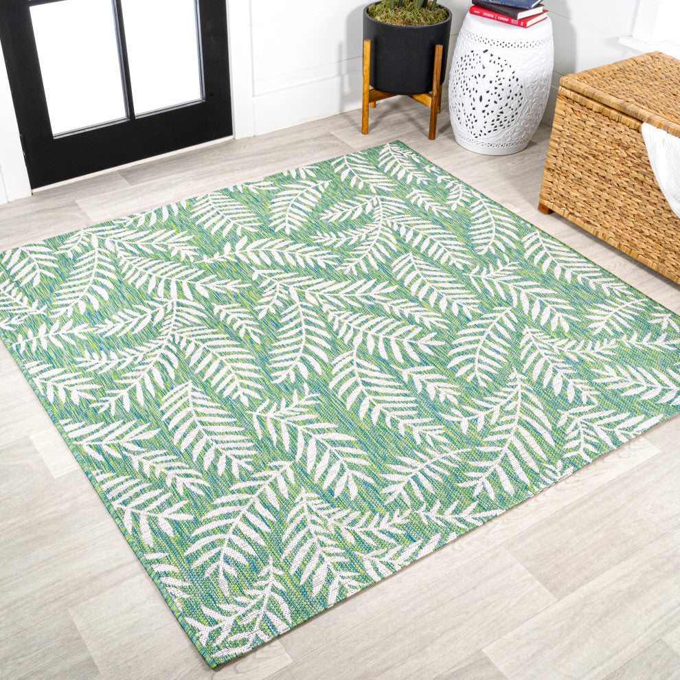 Nevis Palm Frond Indoor/Outdoor, Cream/Green, 5' Square