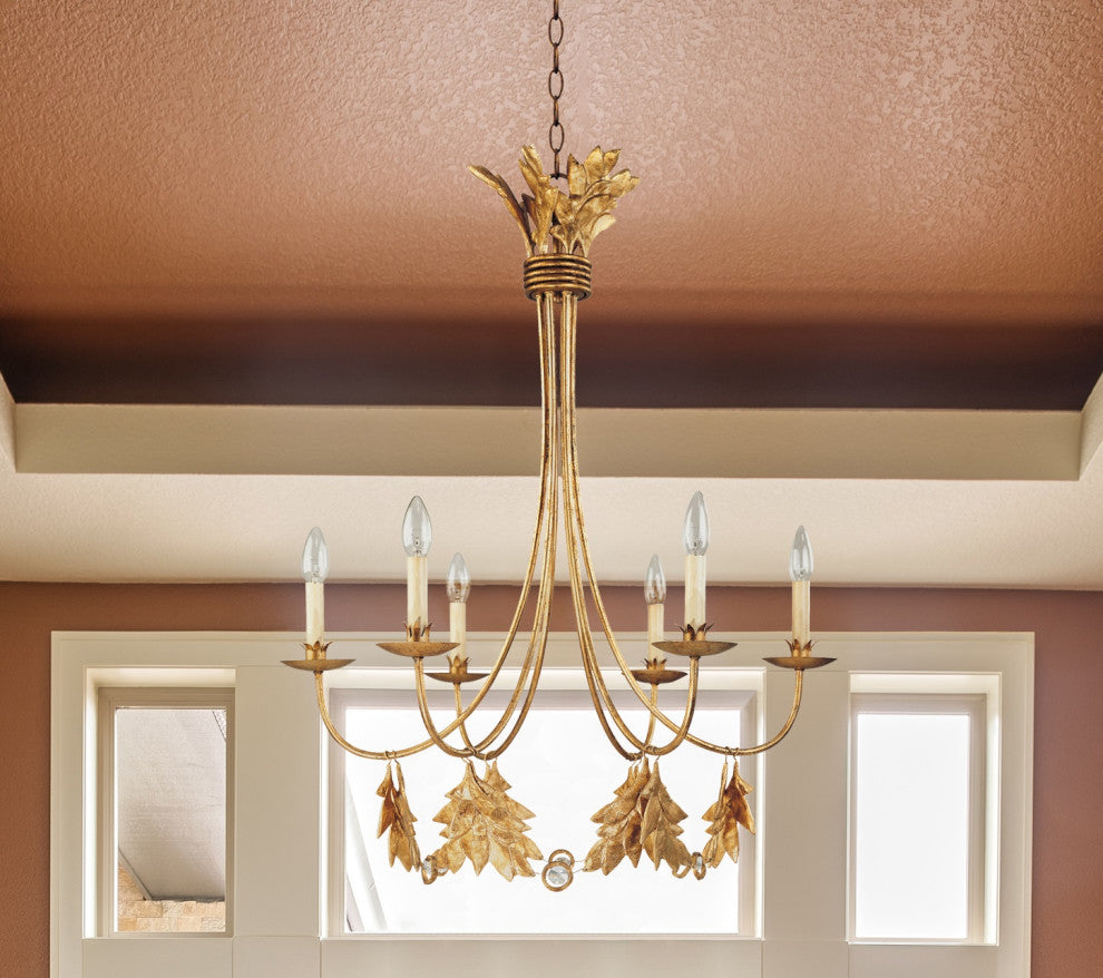 6-Light Distressed Gold 30"D Sweet Olive Chandelier