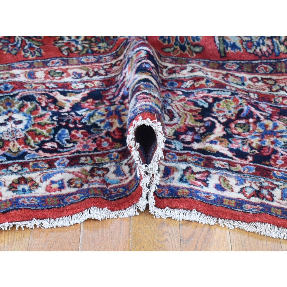 Tomato Red, Antique Persian Sarouk Hand Knotted 100% Wool Rug, 10'5" x 13'7"